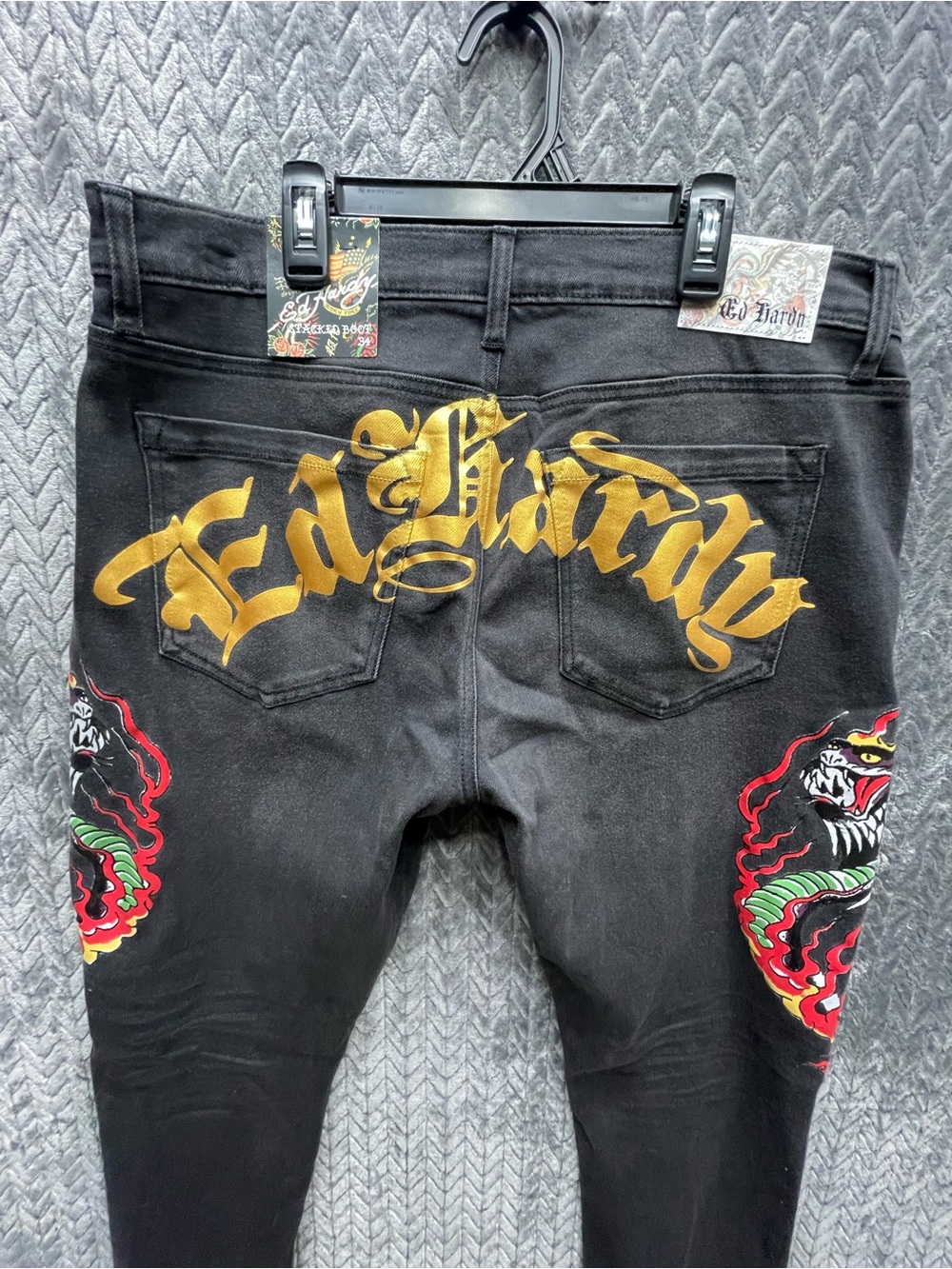 ED HARDY Dragon Stacked Bootcut Men’s Jeans Black Wash 34x36 (MEHD8303-4) NEW